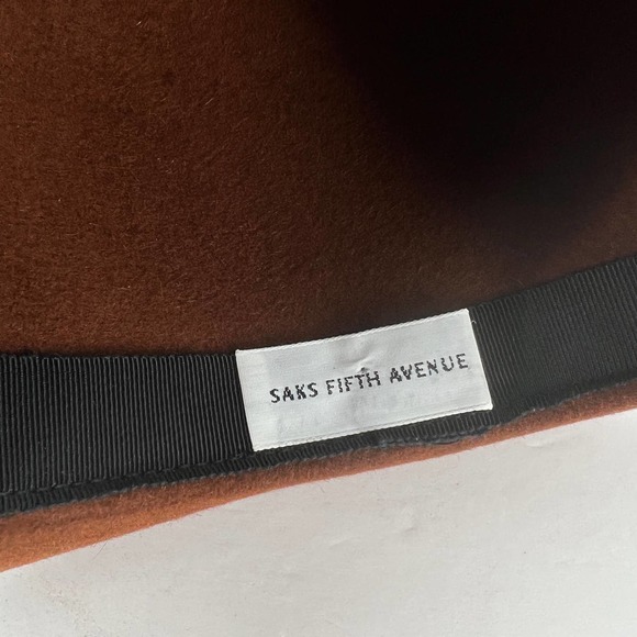 SAKS FIFTH AVENUE Hat Womens Cashmere Wool Camel hair Wide brim Black Ribbon OS - Picture 6 of 7